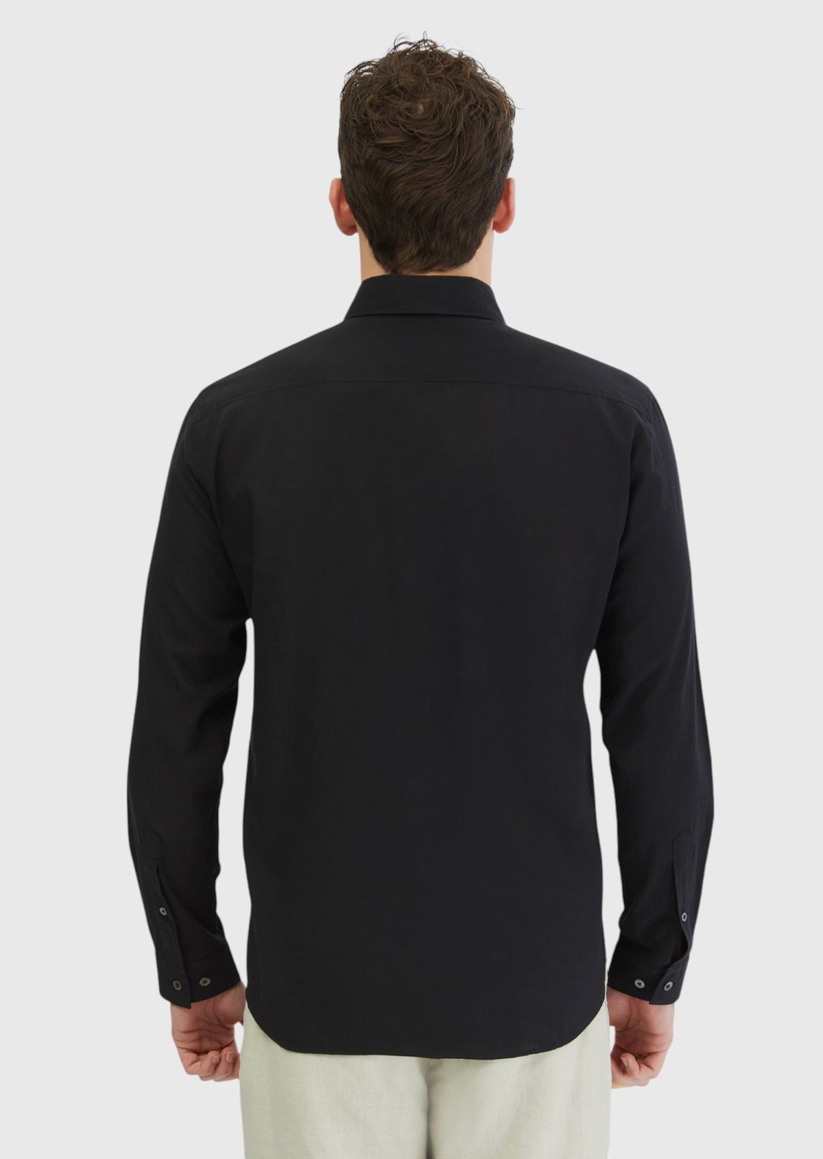 Siyah Düz Casual Fit Uzun Dokuma Casual %100 Pamuk Gömlek