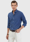 İndigo Düz Casual Fit Uzun Dokuma Casual %100 Pamuk Gömlek