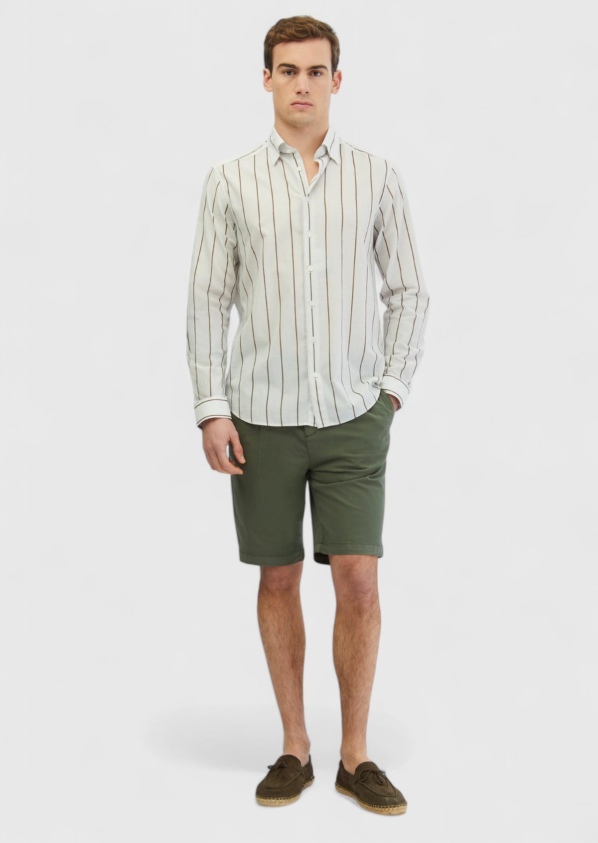 Açık Gri Baskılı Casual Fit Uzun Dokuma Casual %100 Pamuk Gömlek