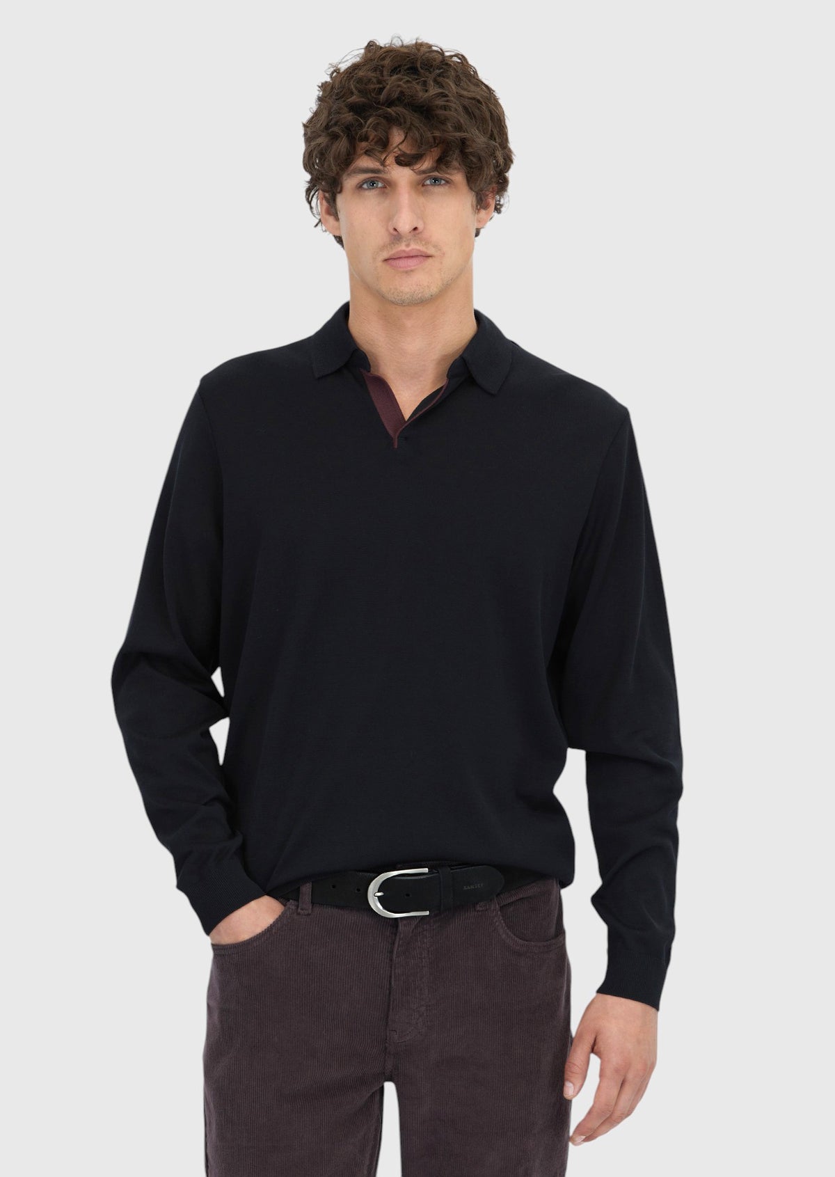 Siyah Polo Yaka Düz Sweatshirt