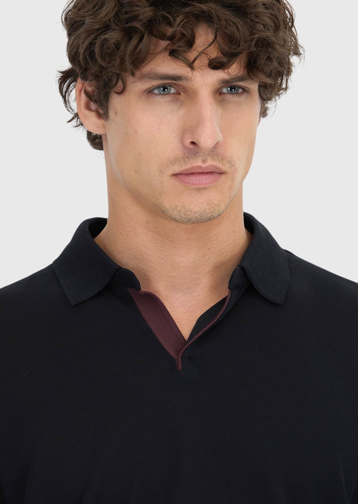 Siyah Polo Yaka Düz Sweatshırt