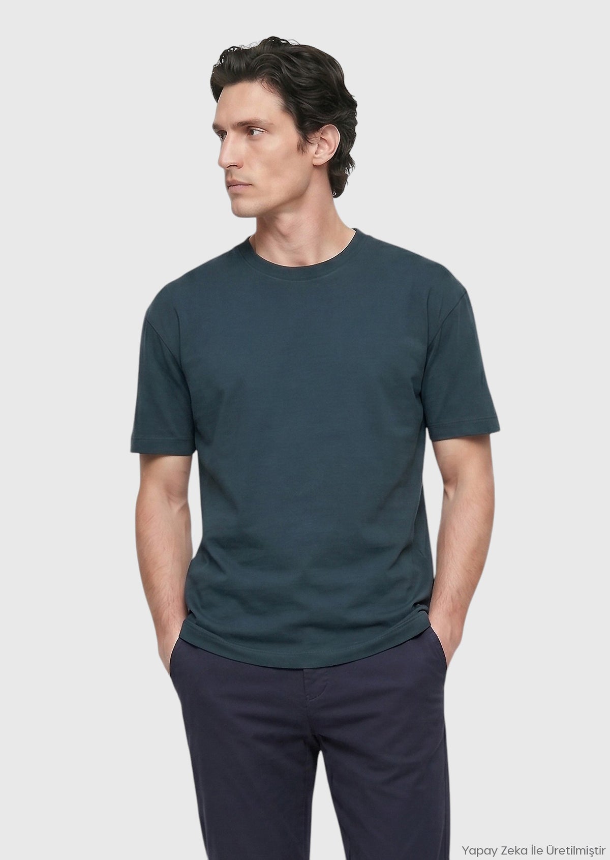 Petrol Blue Plain Crew Neck 100% Cotton T-Shirt