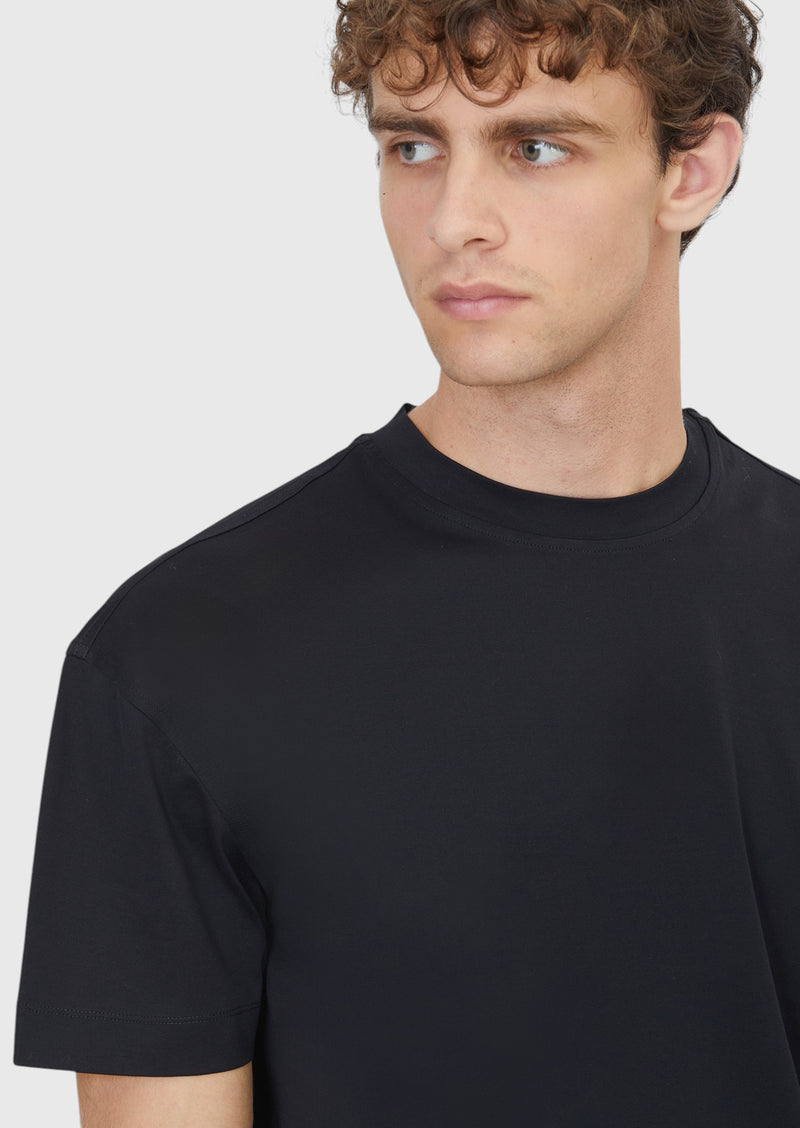 Siyah Düz Bisiklet Yaka %100 Pamuk T-Shirt