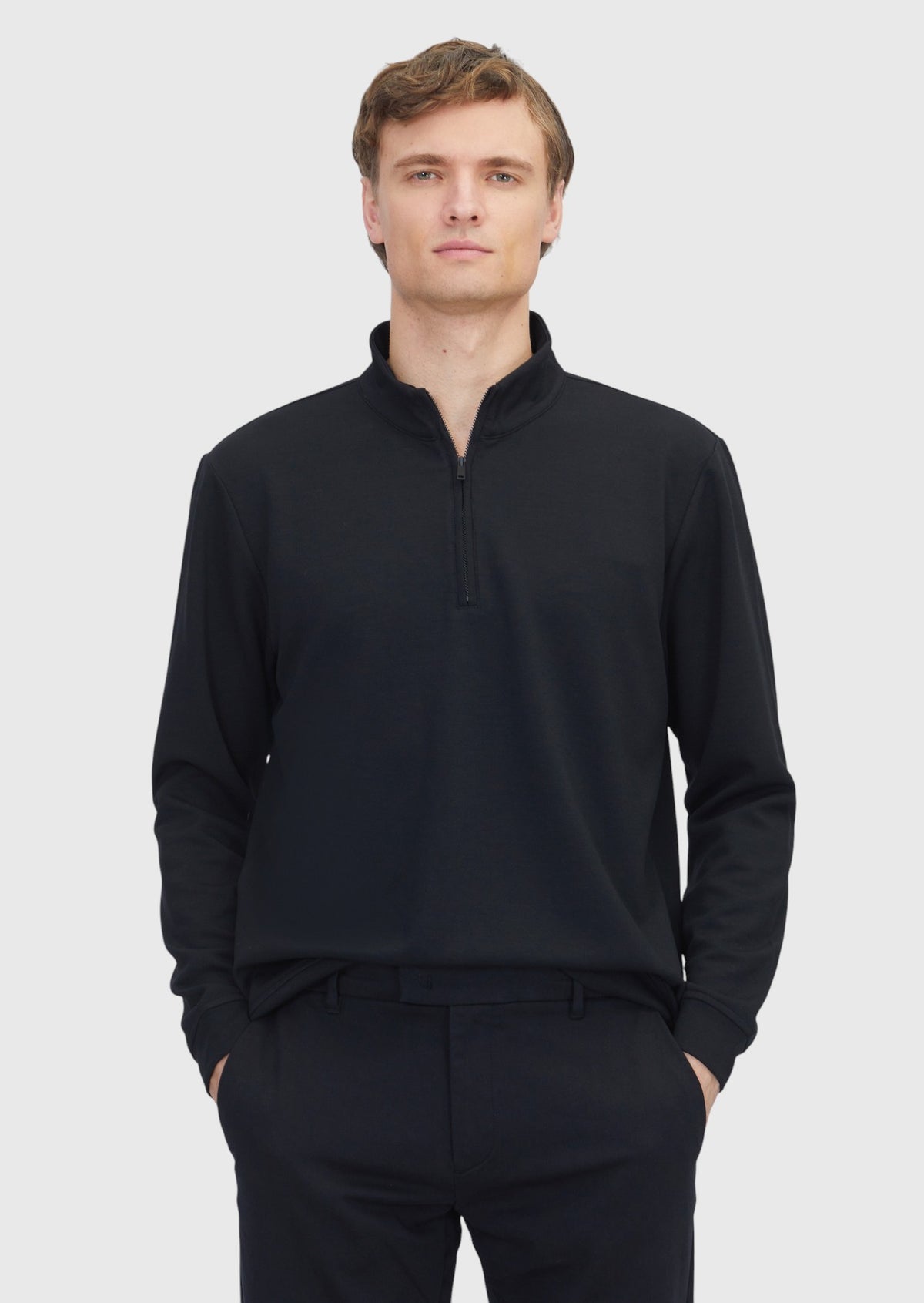 Siyah Dik Yaka Düz Sweatshirt