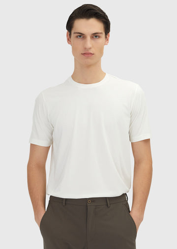 Ekru Düz Bisiklet Yaka T-Shirt