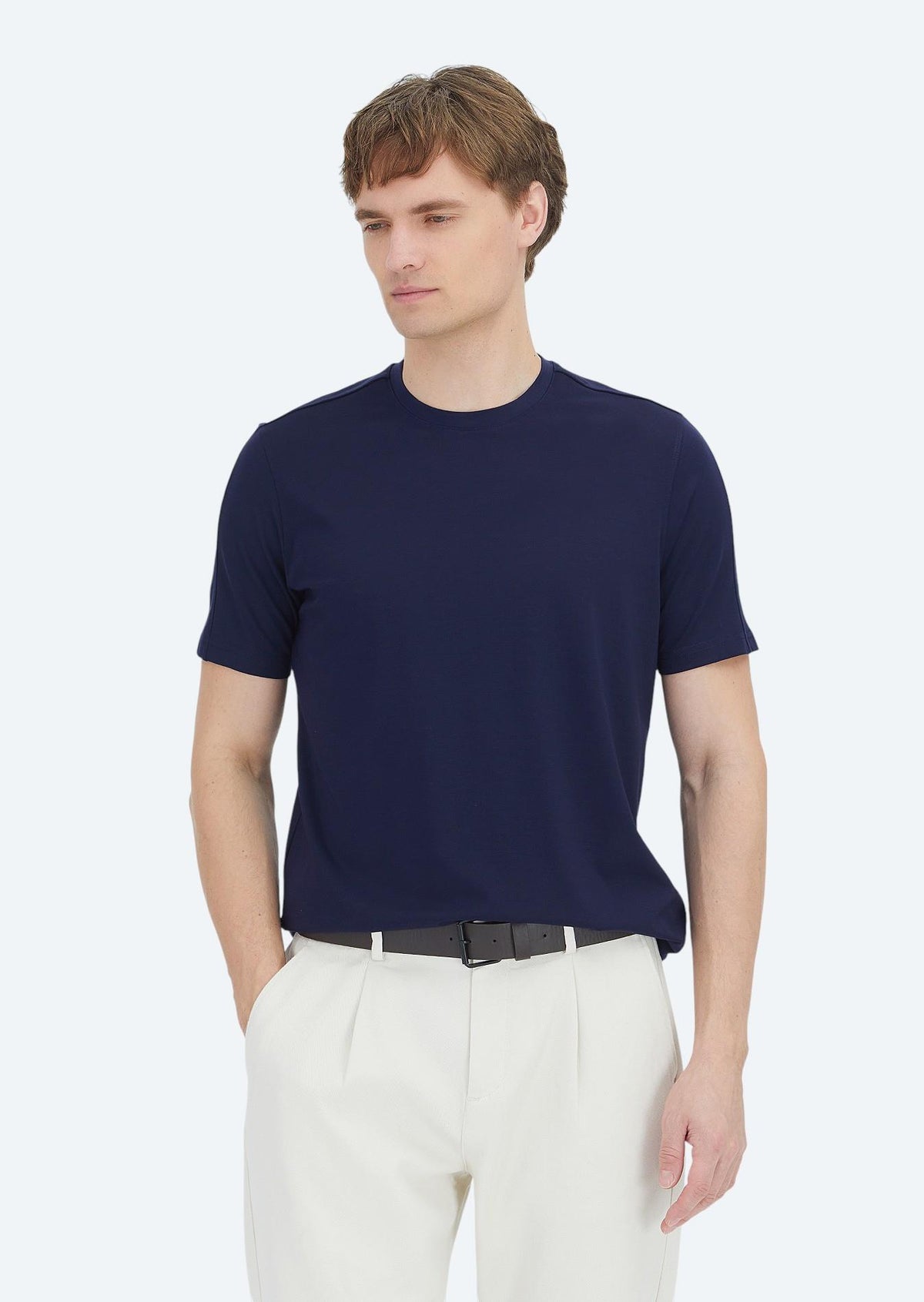 Lacivert Düz Bisiklet Yaka T-Shirt