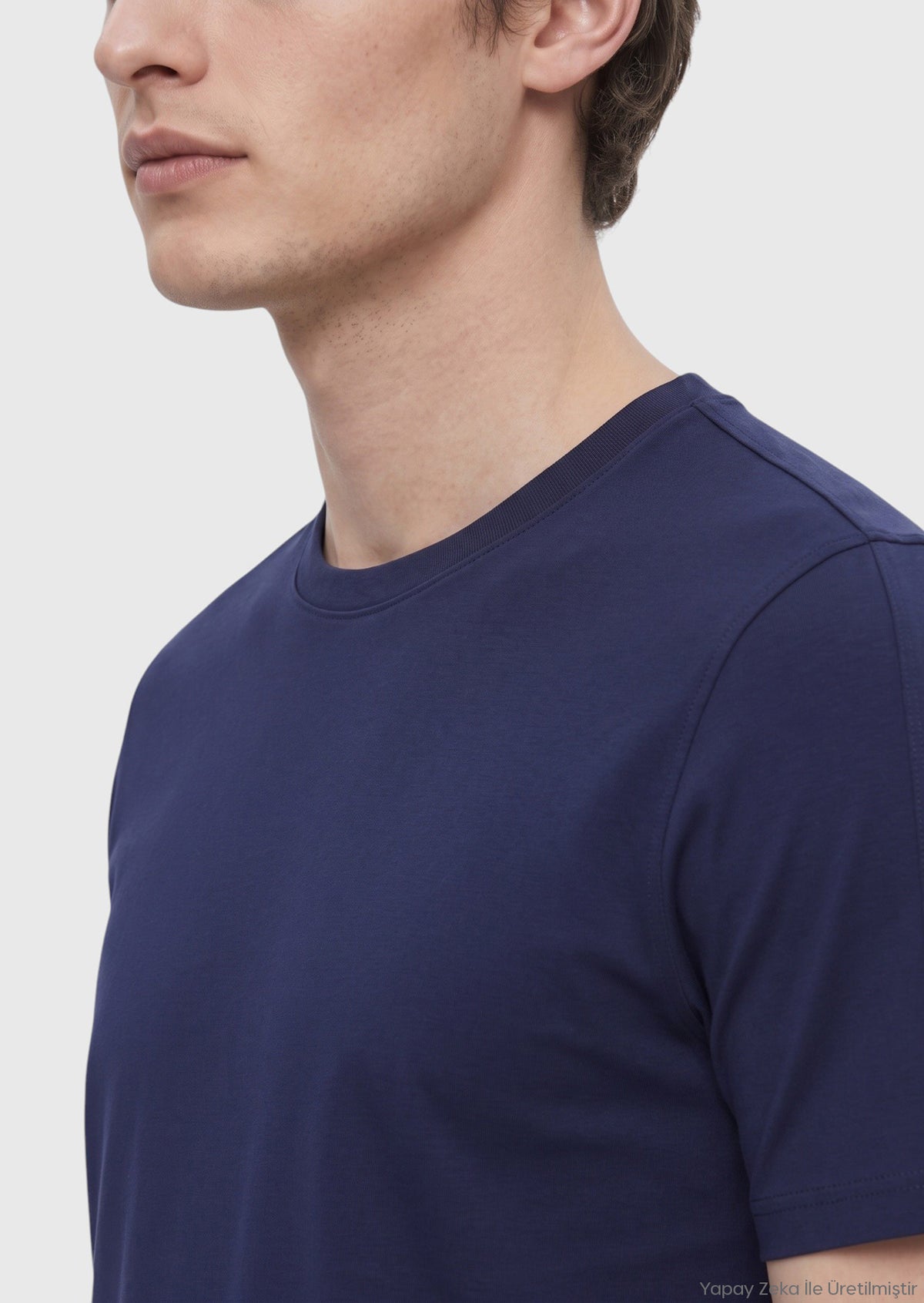 Lacivert Düz Bisiklet Yaka T-Shirt
