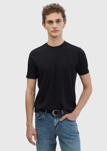 Siyah Düz Bisiklet Yaka T-Shirt