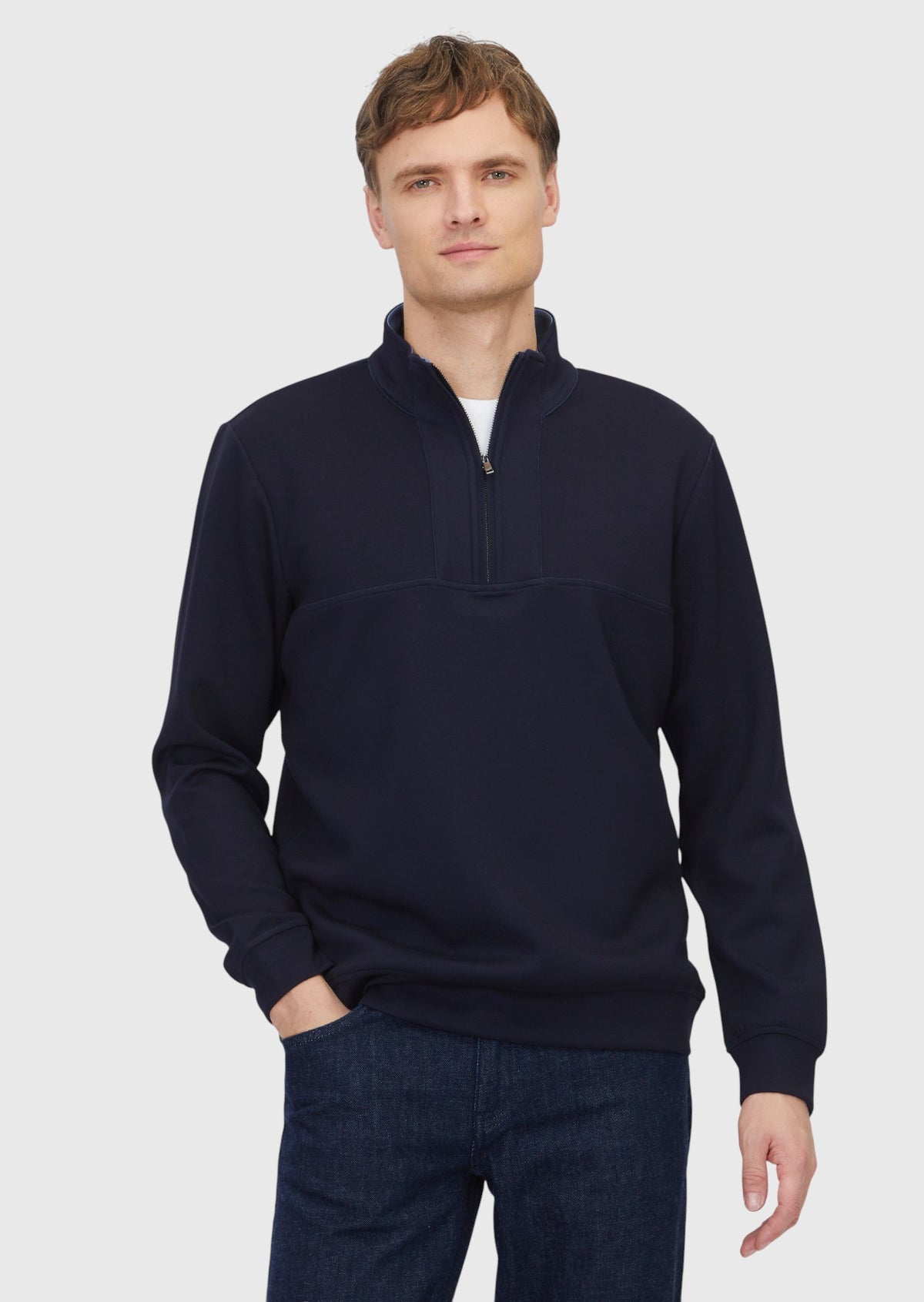 Lacivert Dik Yaka Düz Sweatshirt