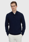 Lacivert Polo Yaka Düz Örgü Triko Kazak