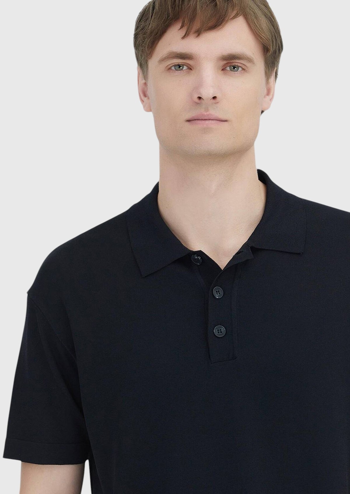 Siyah Polo Yaka Düz Örgü Triko