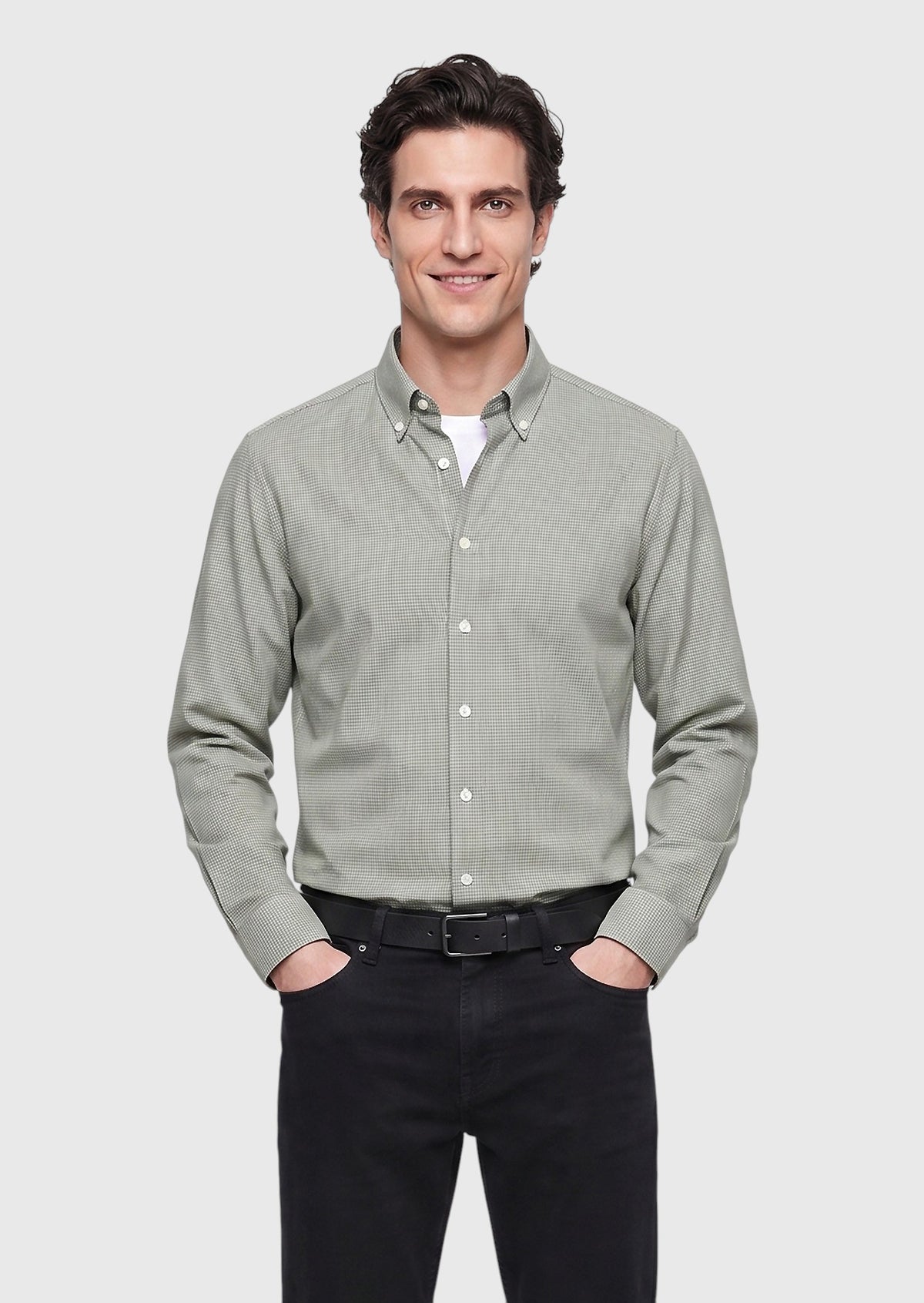 Haki Casual Fit Uzun Dokuma Casual Pamuk Karışımlı Gömlek
