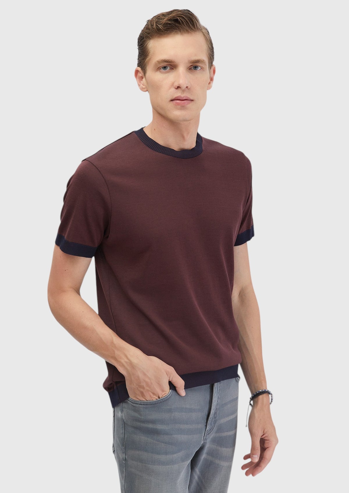 Kiremit Düz Bisiklet Yaka %100 Pamuk T-Shirt