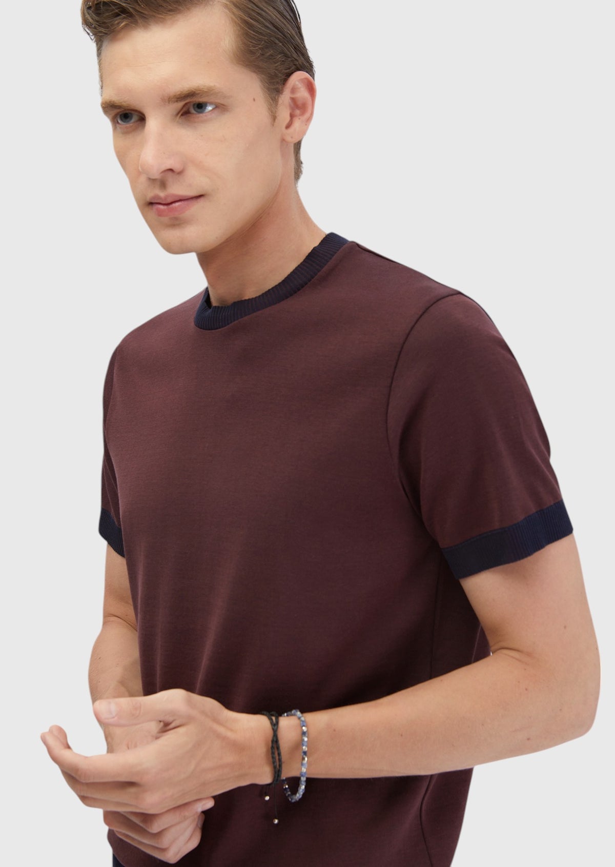 Kiremit Düz Bisiklet Yaka %100 Pamuk T-Shirt