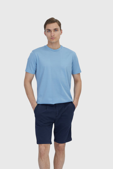 Açık Mavi Jakarlı Bisiklet Yaka %100 Pamuk T-Shirt