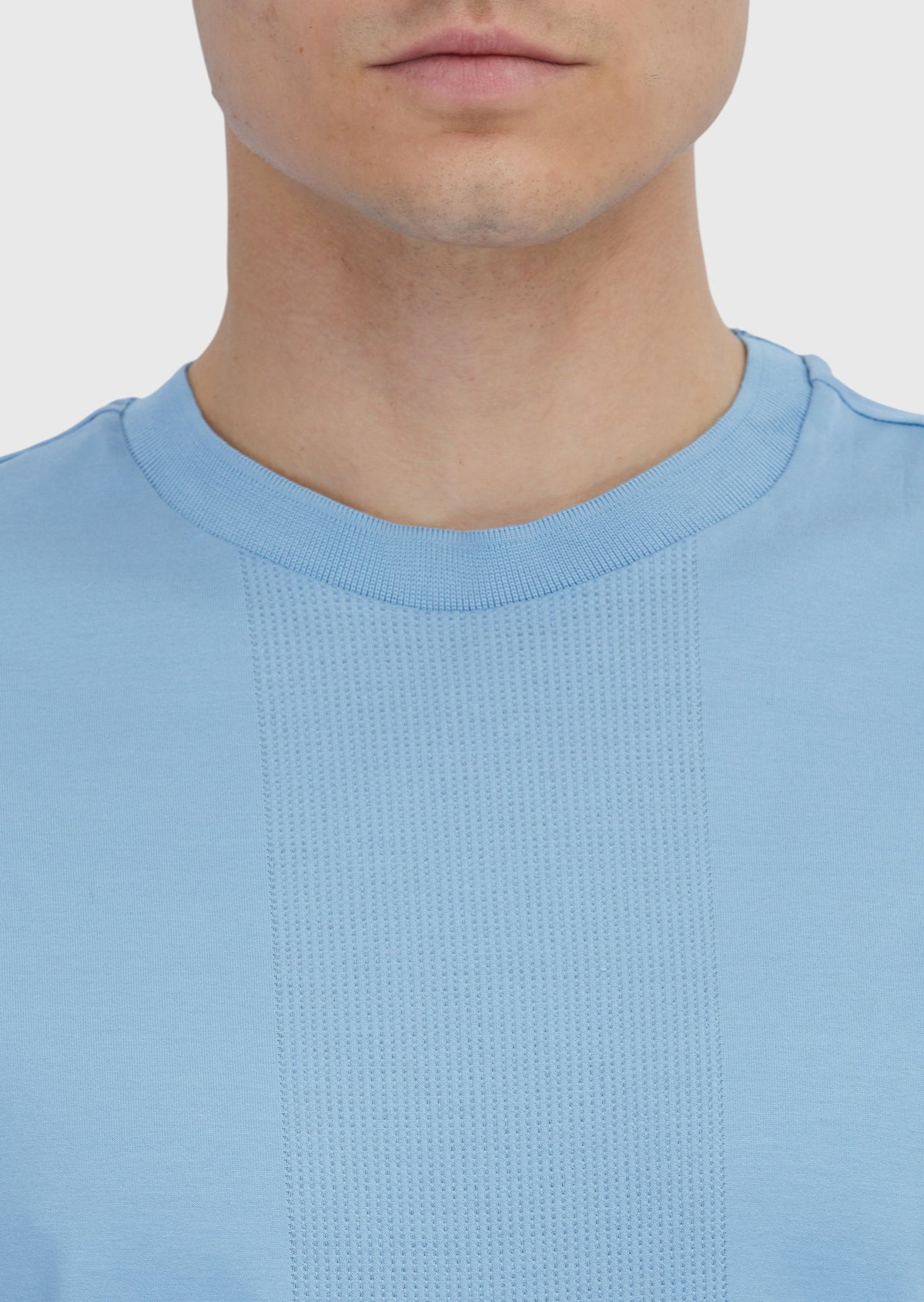 Açık Mavi Jakarlı Bisiklet Yaka %100 Pamuk T-Shirt