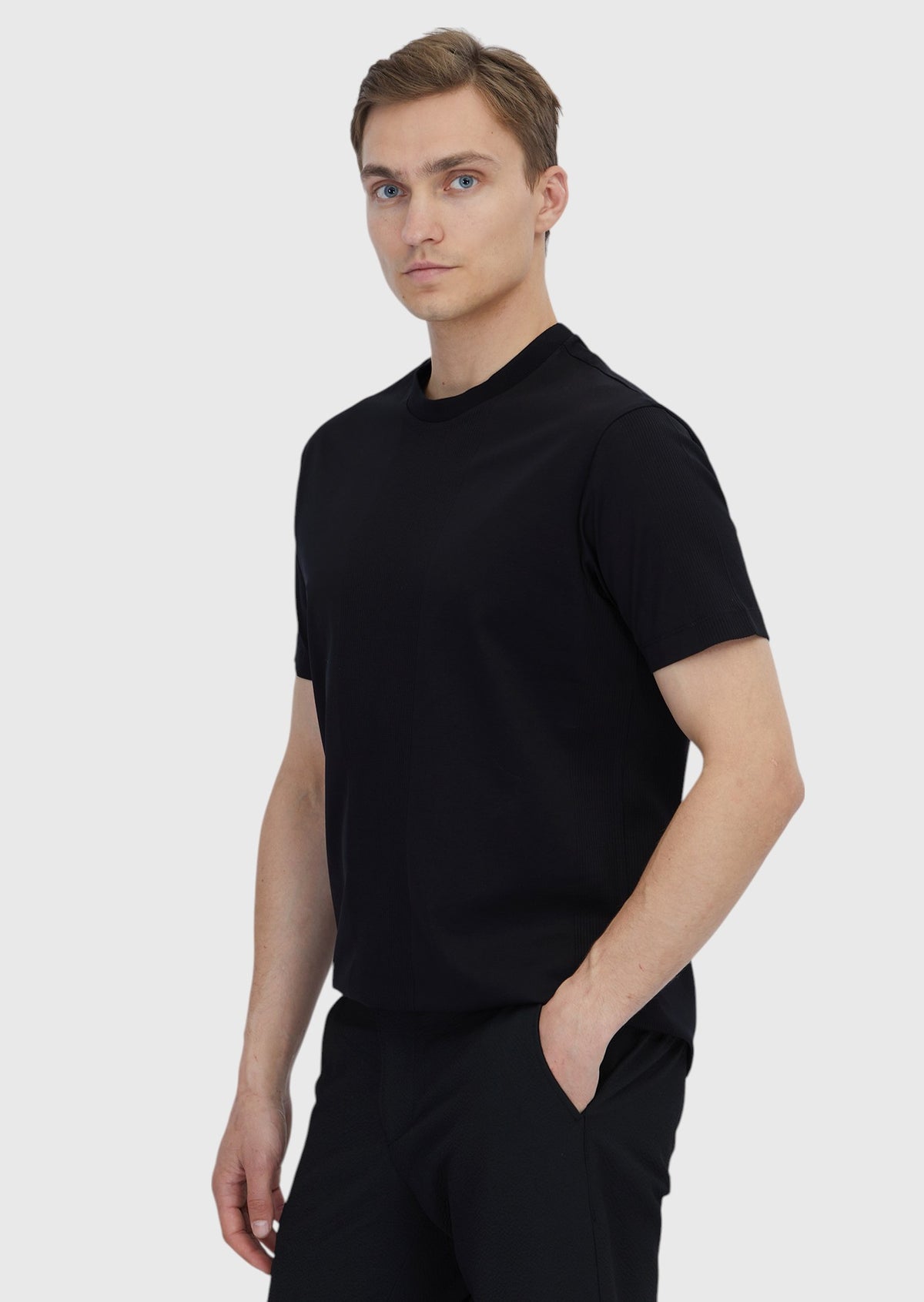 Siyah Jakarlı Bisiklet Yaka %100 Pamuk T-Shirt