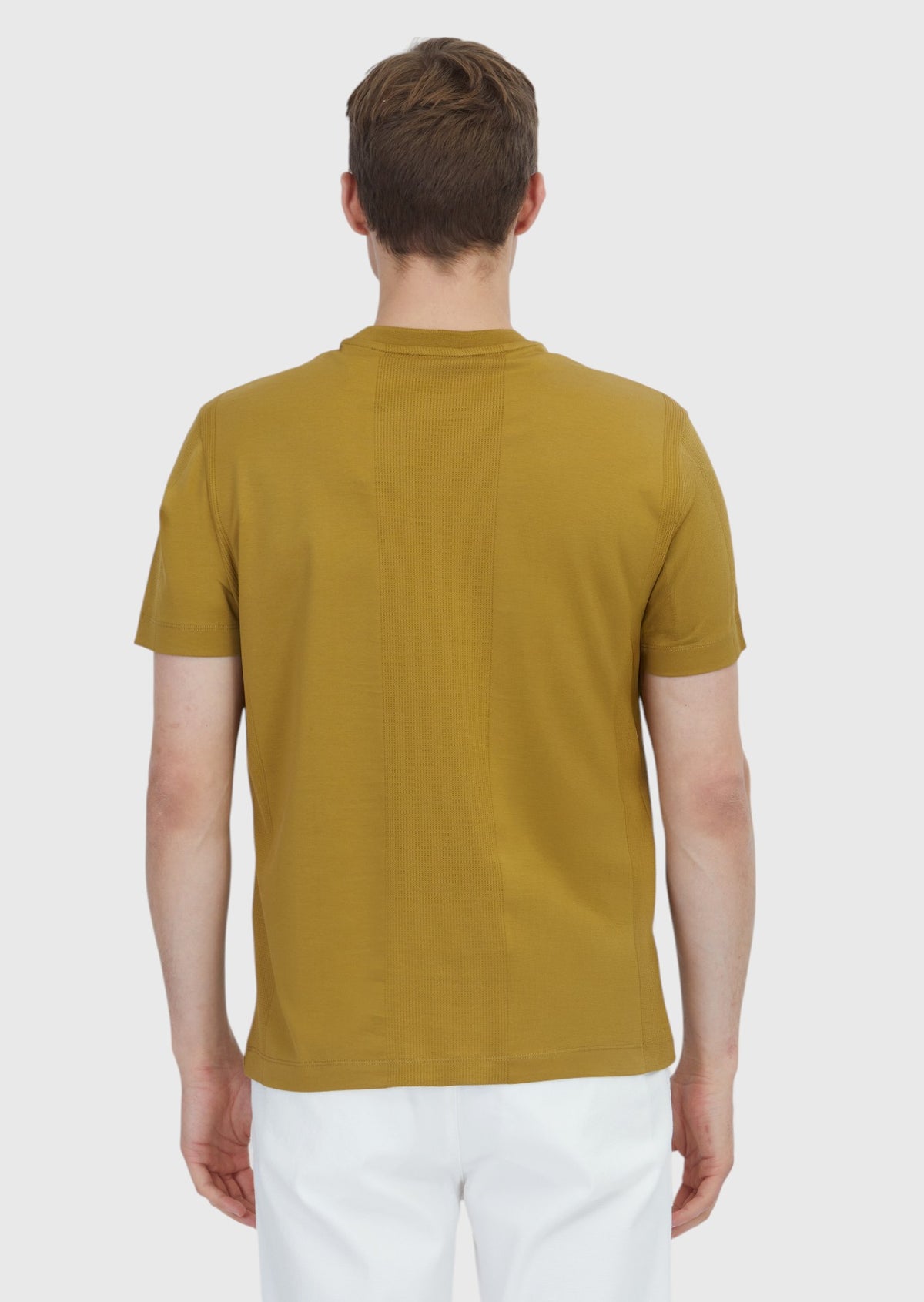 Yağ Yeşili Jakarlı Bisiklet Yaka %100 Pamuk T-Shirt
