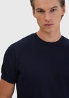 Lacivert Jakarlı Bisiklet Yaka %100 Pamuk T-Shirt