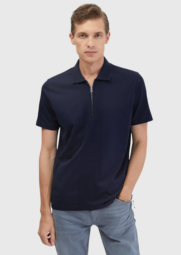 Lacivert Jakarlı Polo Yaka %100 Pamuk T-Shirt