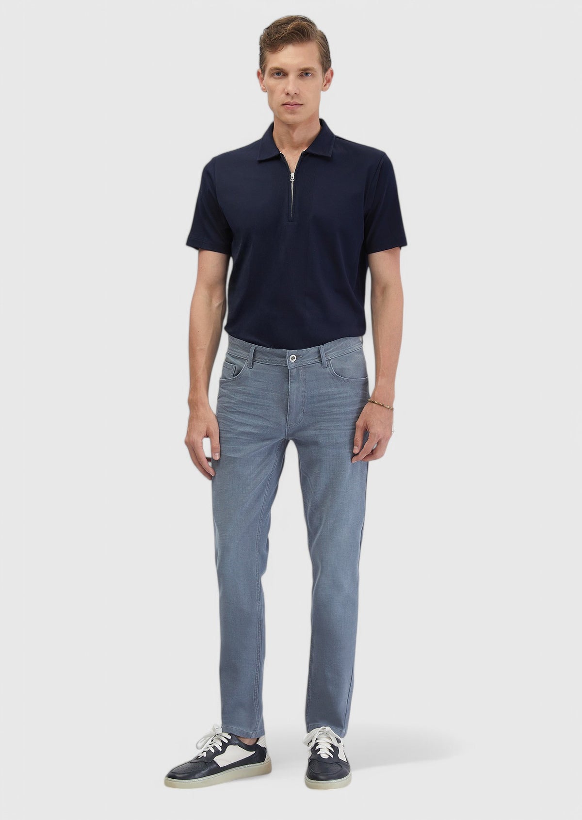 Lacivert Jakarlı Polo Yaka %100 Pamuk T-Shirt
