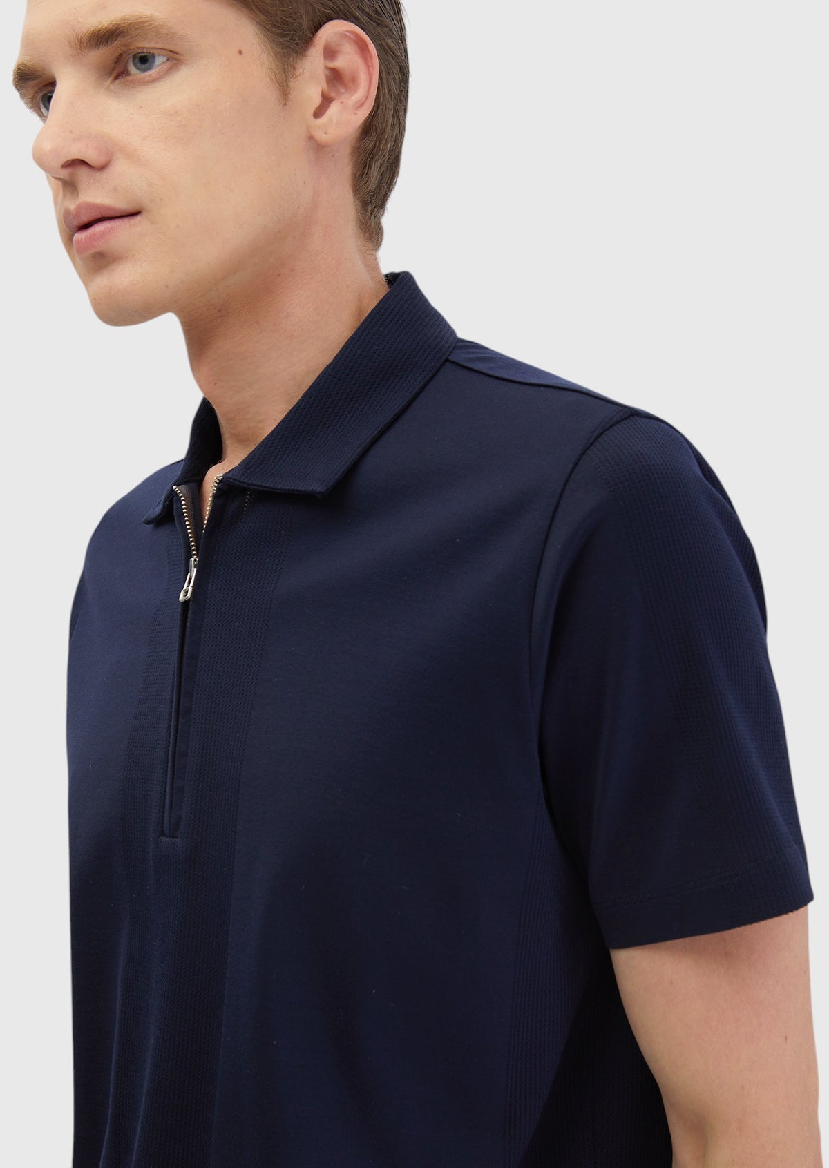 Lacivert Jakarlı Polo Yaka %100 Pamuk T-Shirt