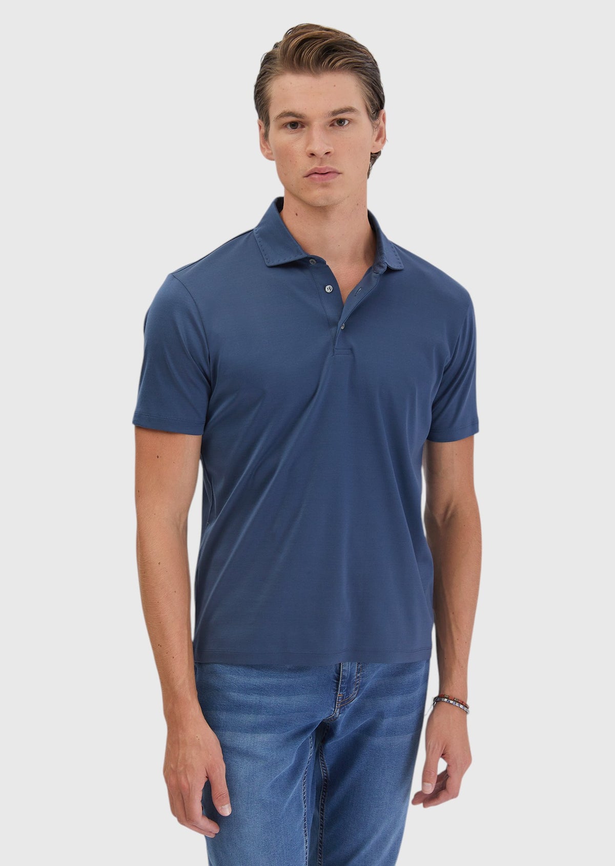 İndigo Düz Polo Yaka %100 Pamuk T-Shirt