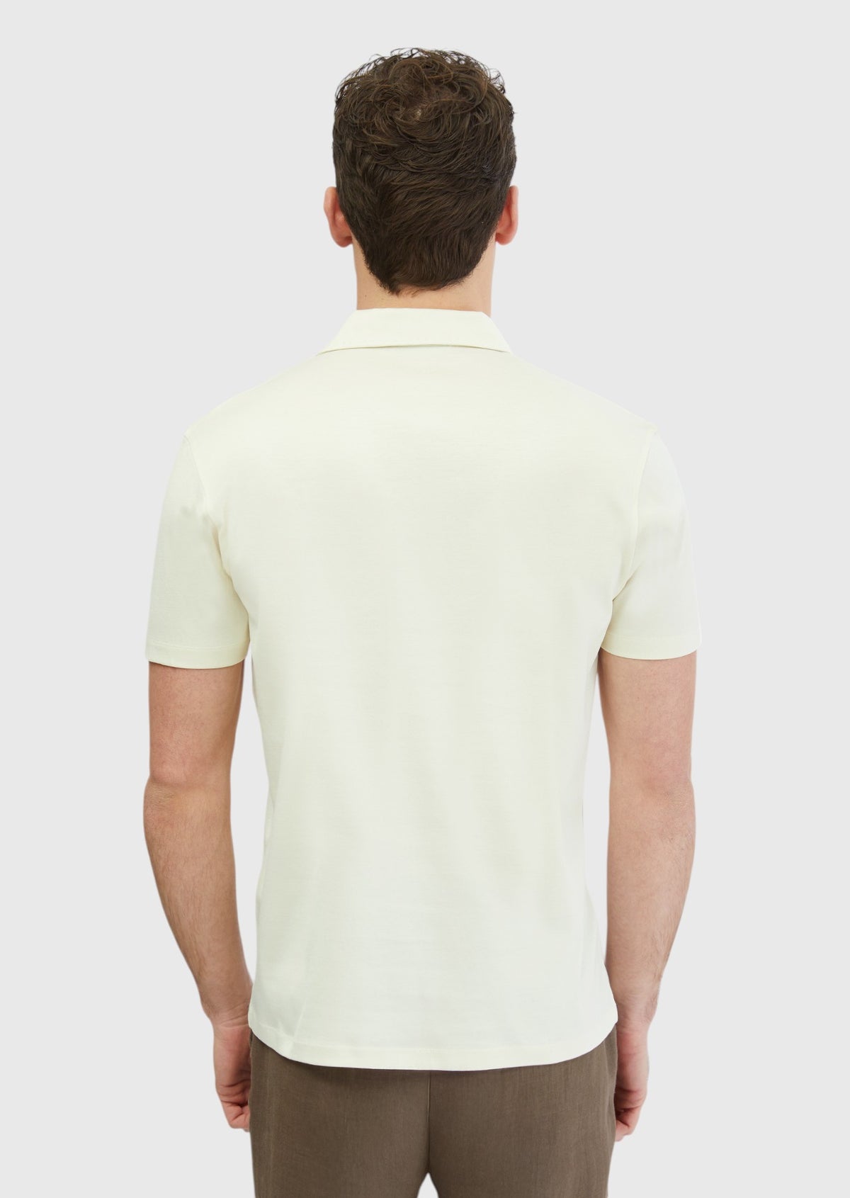 Ekru Düz Polo Yaka %100 Pamuk T-Shirt