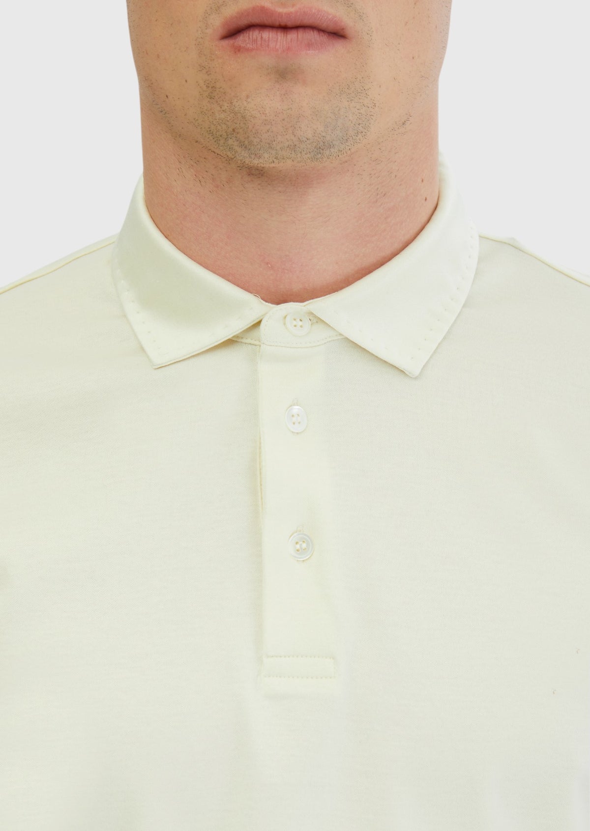 Ekru Düz Polo Yaka %100 Pamuk T-Shirt