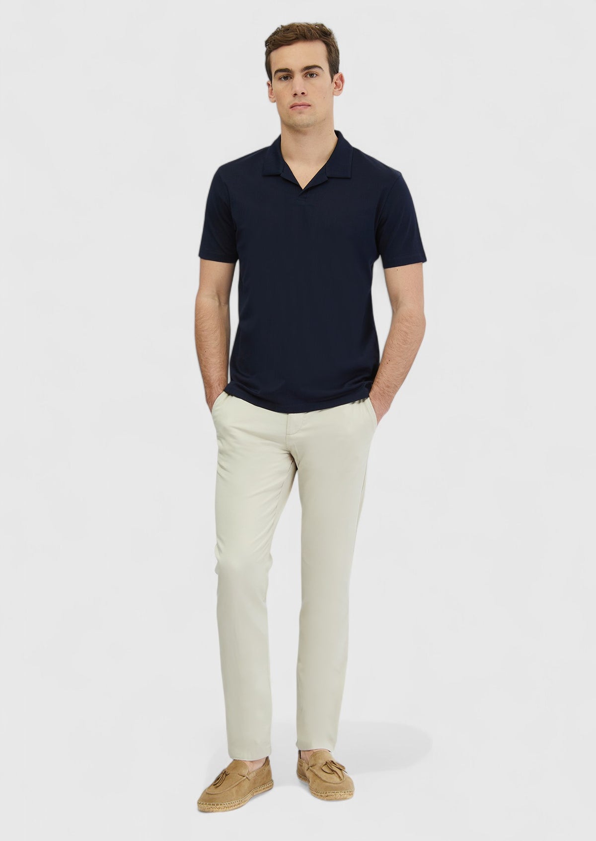Navy Blue Jacquard Polo Neck 100% Cotton T-Shirt