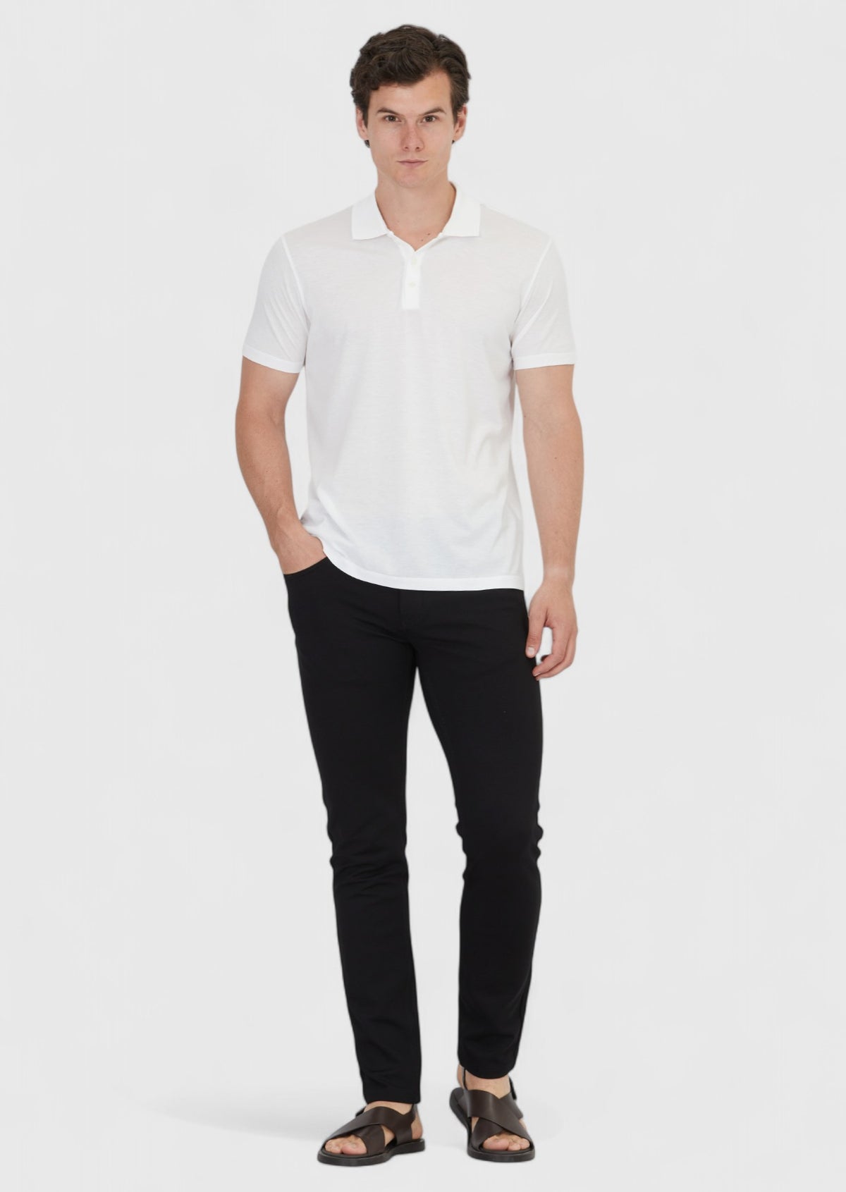Beyaz Düz Polo Yaka Pamuk Karışımlı T-Shirt
