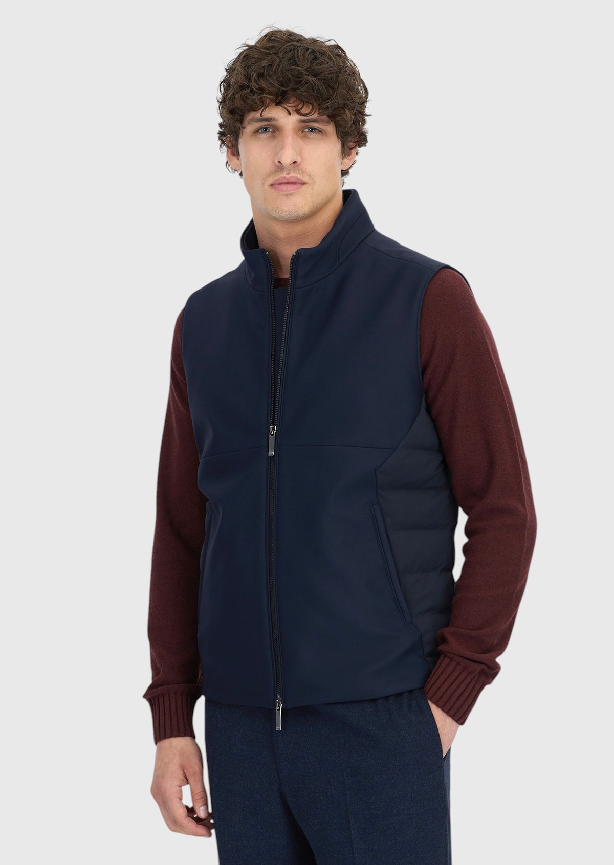 Lacivert Regular Fit Dik Yaka Dokuma Spor Yelek