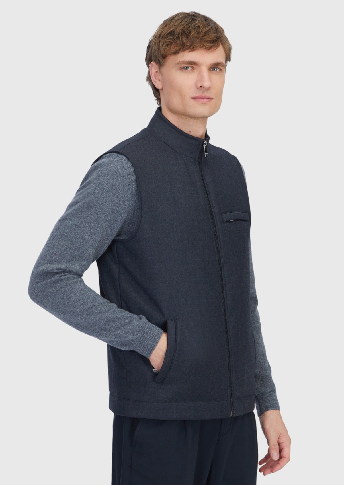 Antrasit Regular Fit Dik Yaka Casual Dokuma Spor Yelek