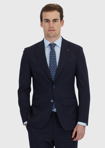 Lacivert Çizgili Zeroweight Slim Fit Yün Karışımlı Takım Elbise
