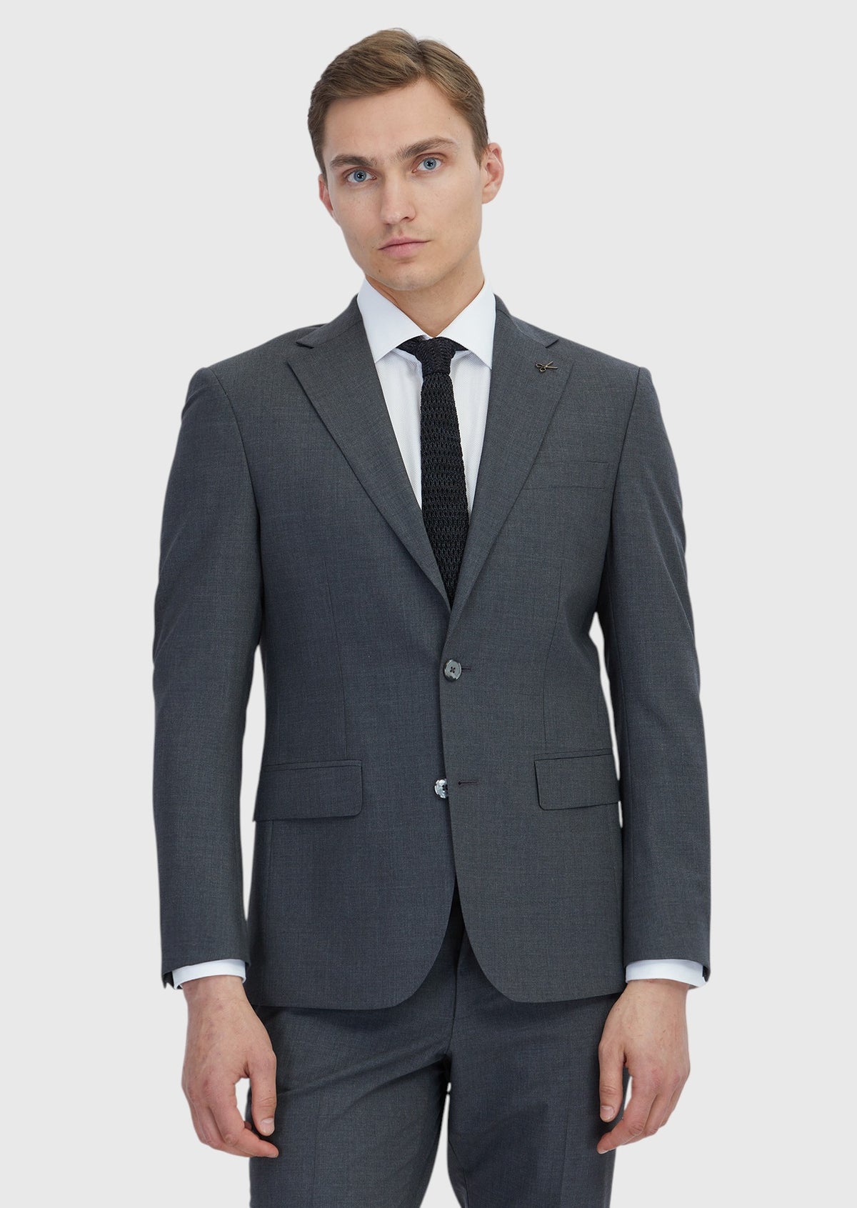 Koyu Gri Mikro Modern Fit Yün Karışımlı Takım Elbise