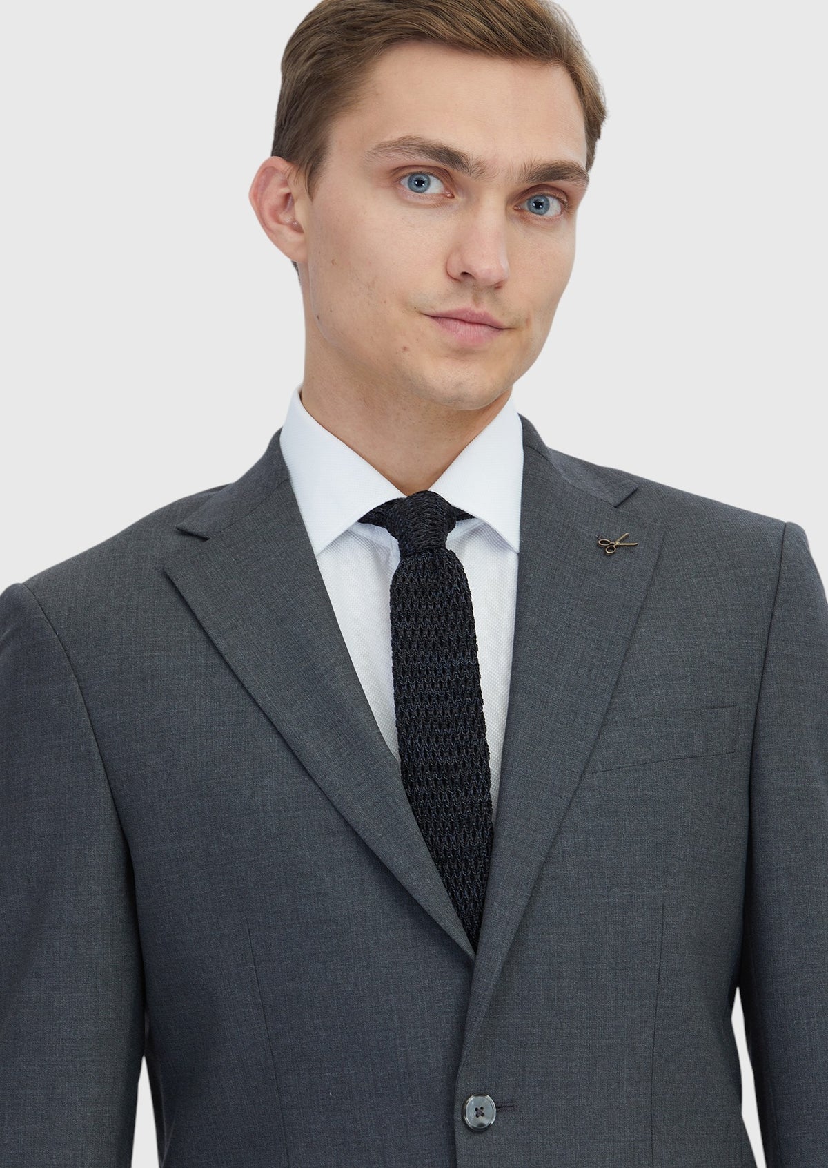 Koyu Gri Mikro Modern Fit Yün Karışımlı Takım Elbise