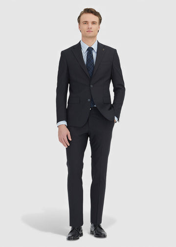 Siyah Mikro Modern Fit Yün Karışımlı Takım Elbise