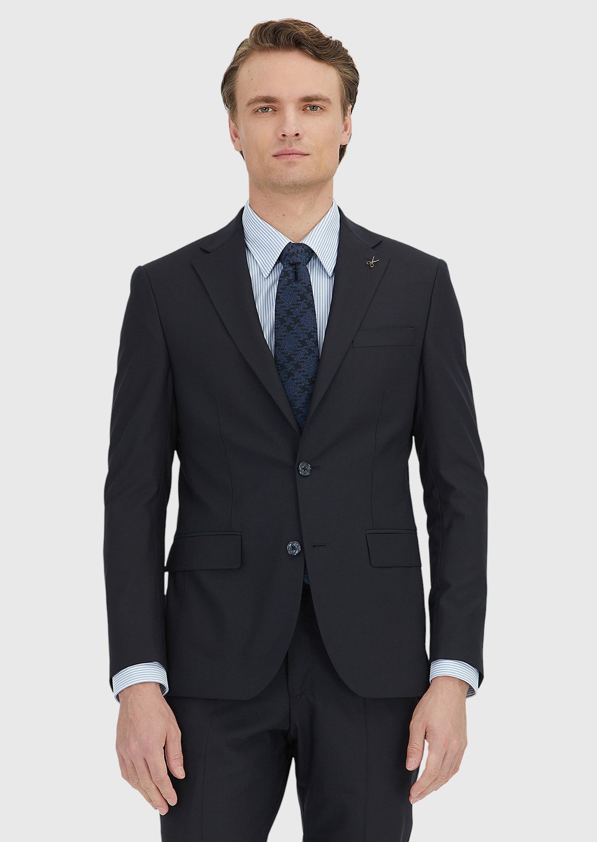 Siyah Mikro Modern Fit Yün Karışımlı Takım Elbise