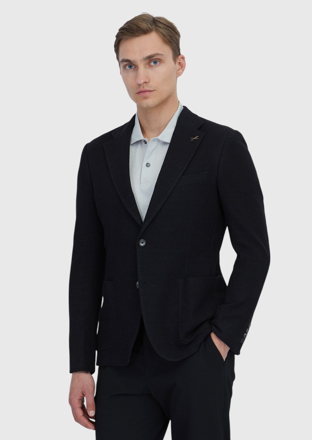 Siyah Düz Shirt Shoulder Slim Fit Pamuk Karışımlı Örme Ceket
