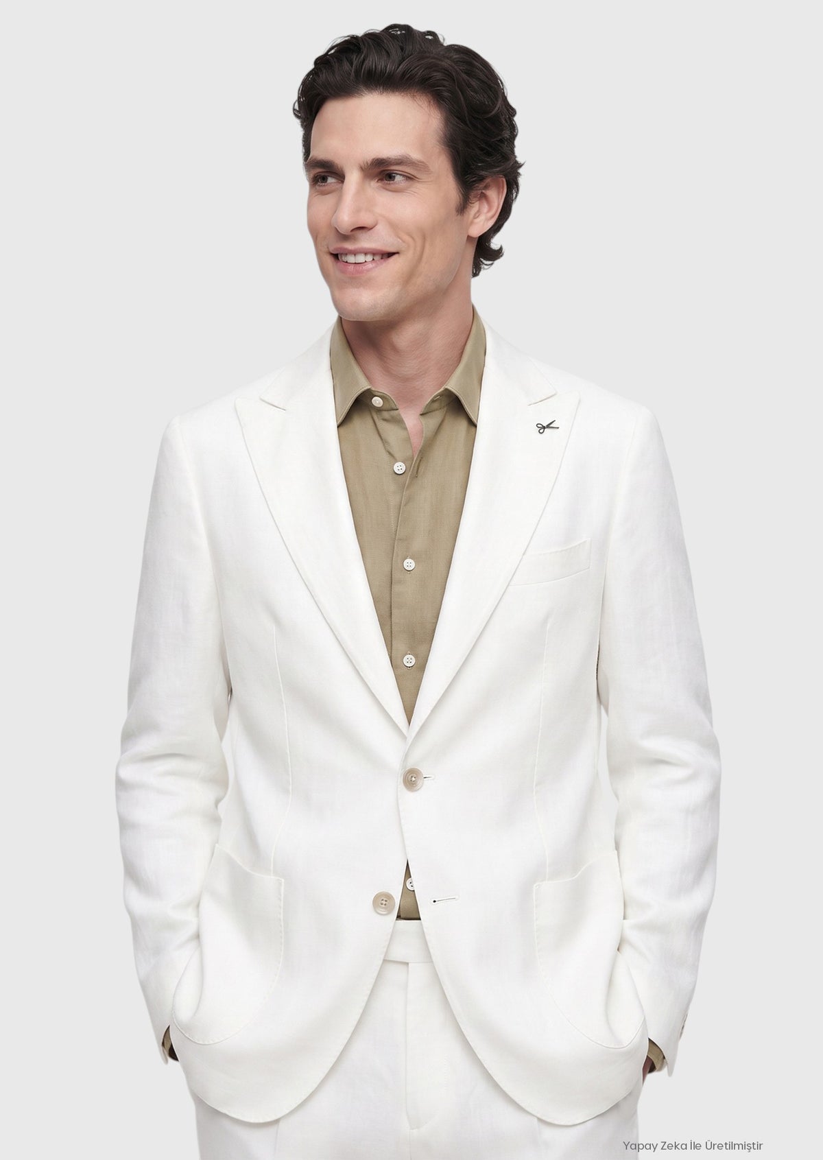 Beyaz Düz Zeroweight Slim Fit %100 Keten Takım Elbise