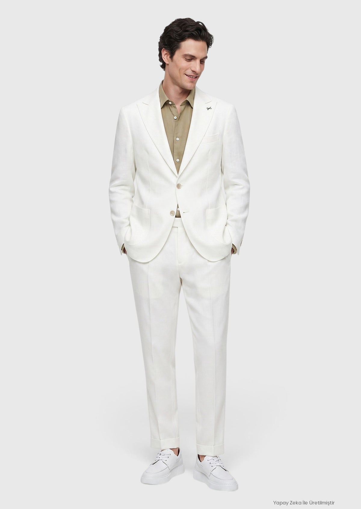 Beyaz Düz Zeroweight Slim Fit %100 Keten Takım Elbise