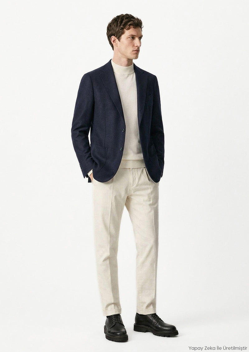 Lacivert Comfort Fit %100 Yün Ceket