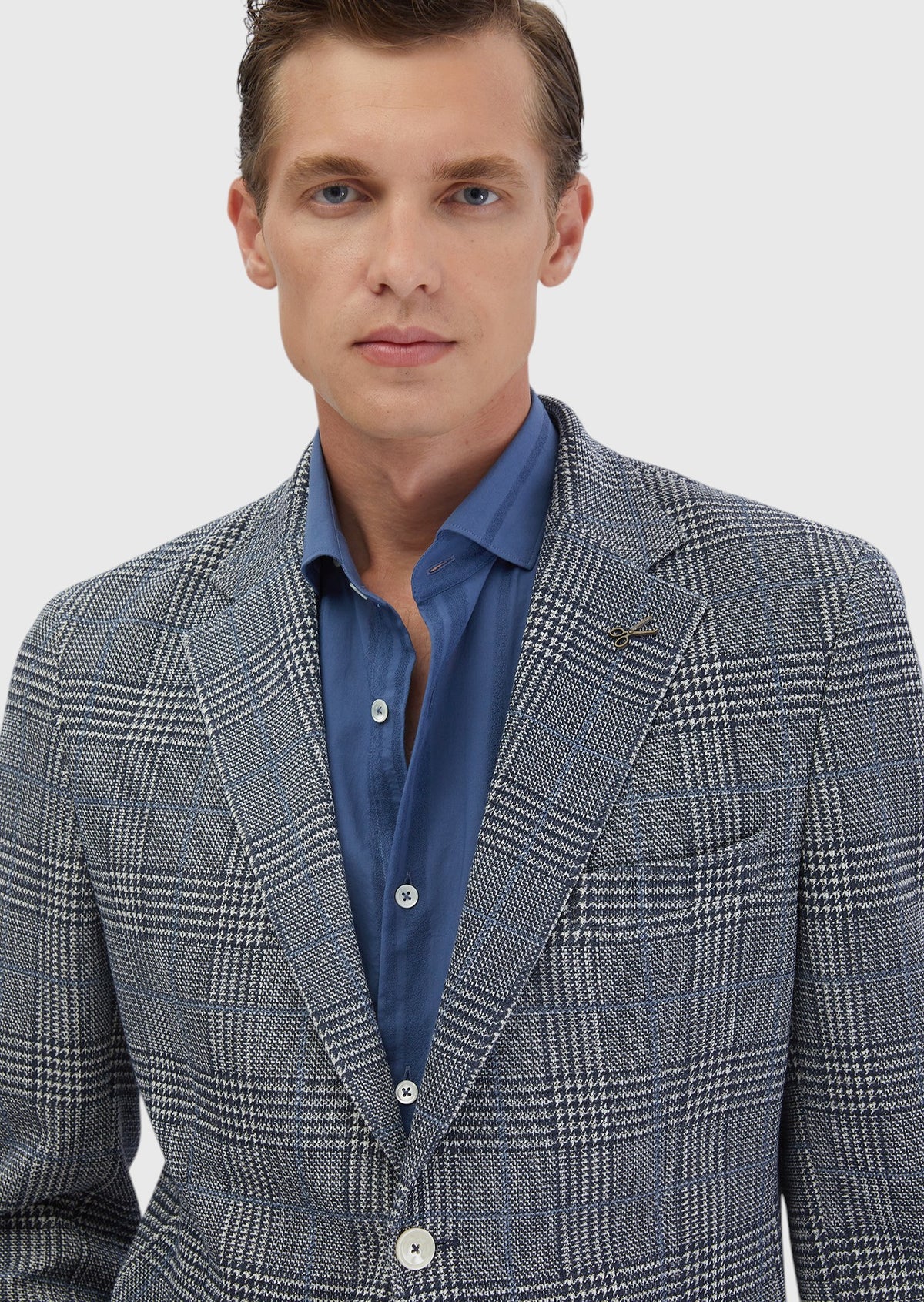 İndigo Kareli Shirt Shoulder Slim Fit Pamuk Karışımlı Örme Ceket