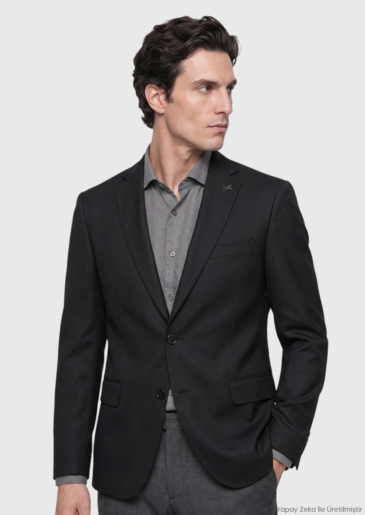 Siyah Desenli Regular Fit %100 Yün Ceket