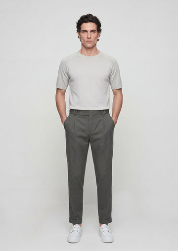 Haki Düz Kumaş Regular Fit Casual Pantolon
