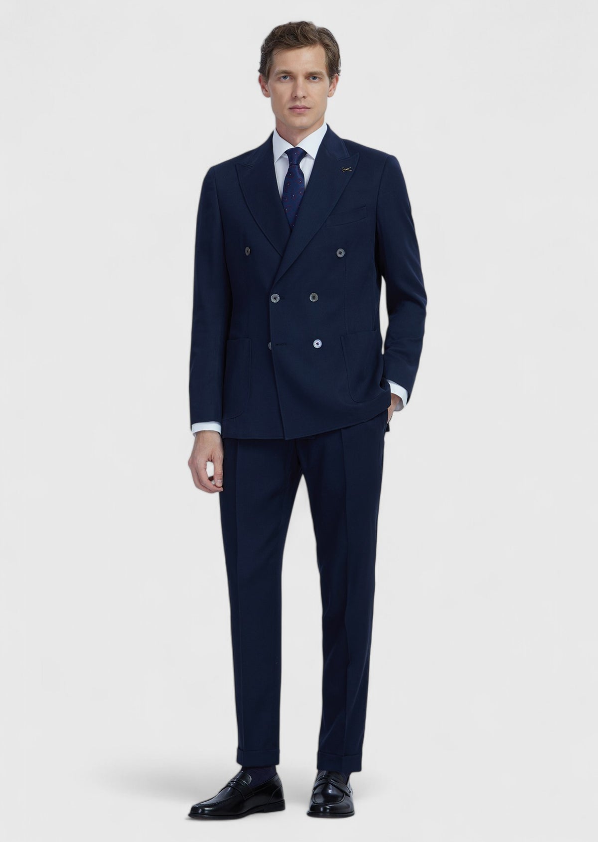 Lacivert Düz Zeroweight Slim Fit Yün Karışımlı Takım Elbise