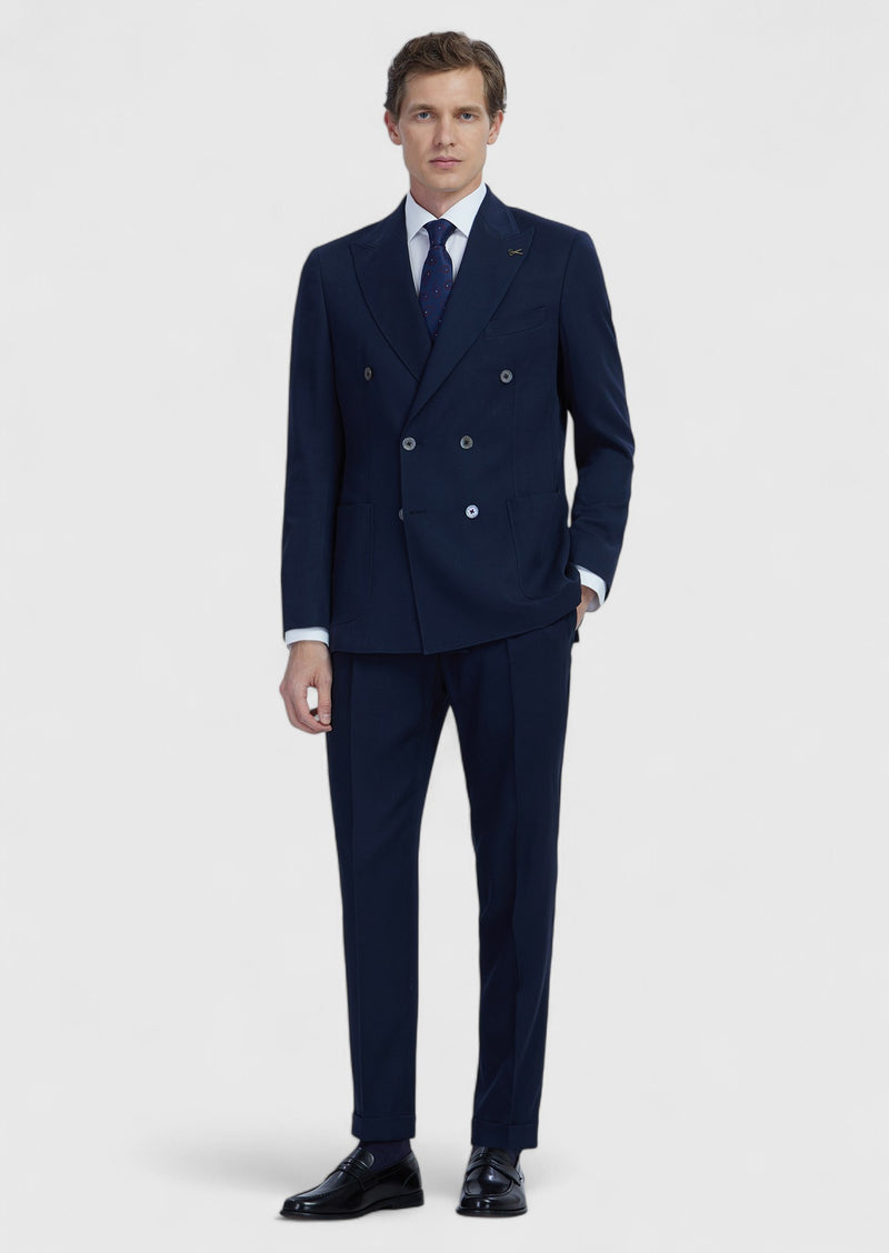 Lacivert Düz Zeroweight Slim Fit Yün Karışımlı Takım Elbise