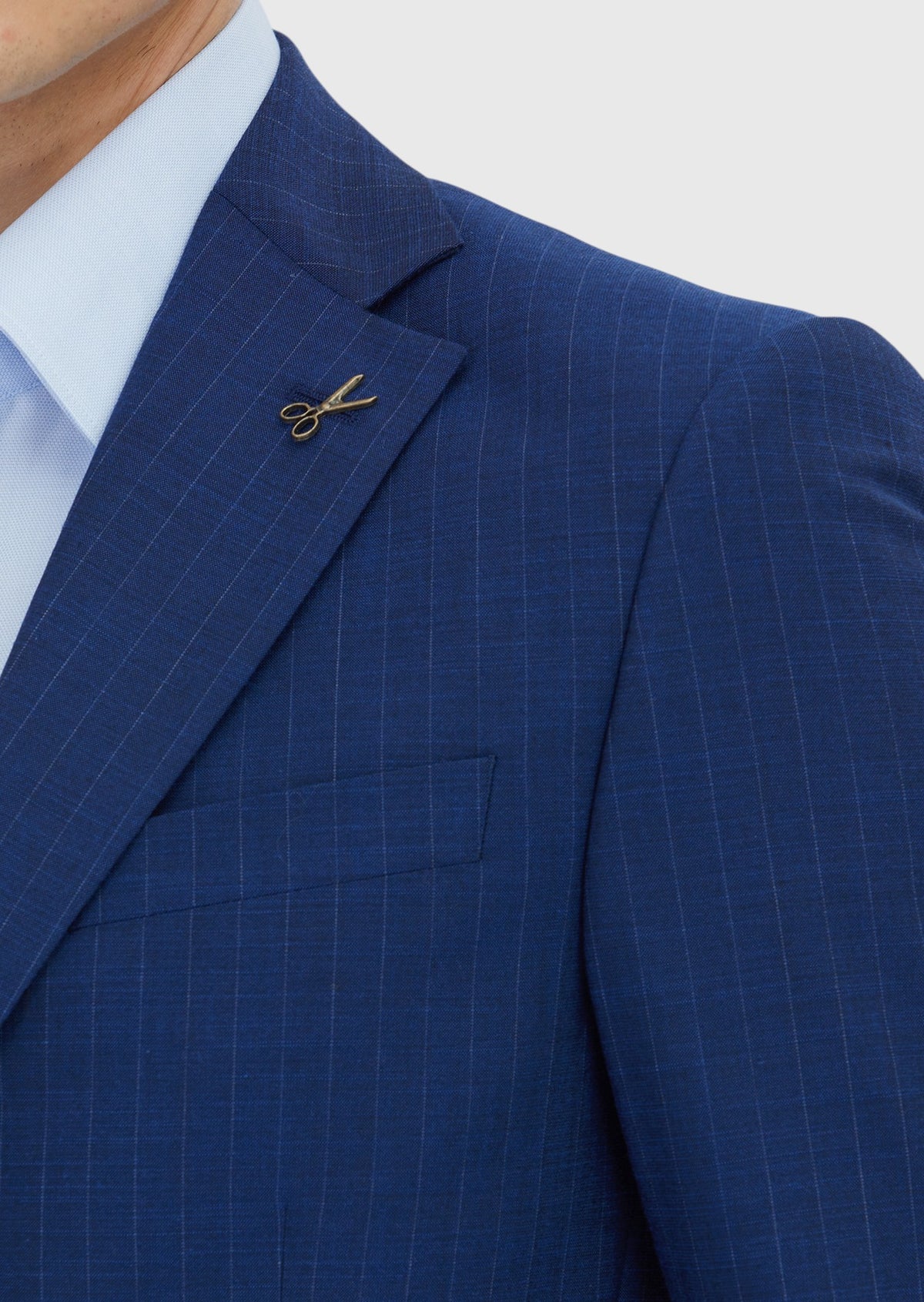 Açık İndigo Çizgili Modern Fit Yün Karışımlı Takım Elbise