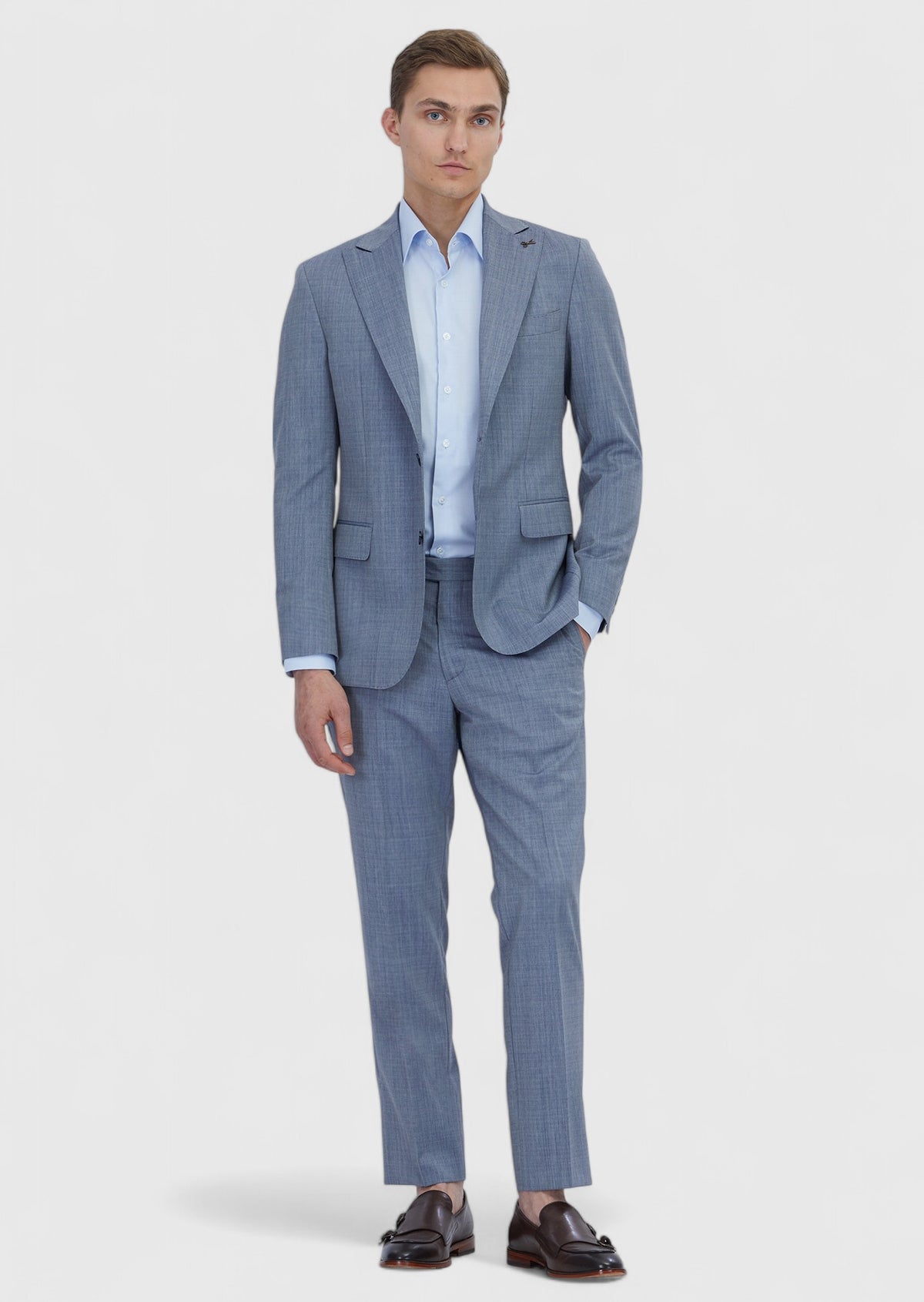 İndigo Düz Zeroweight Slim Fit %100 Yün Takım Elbise