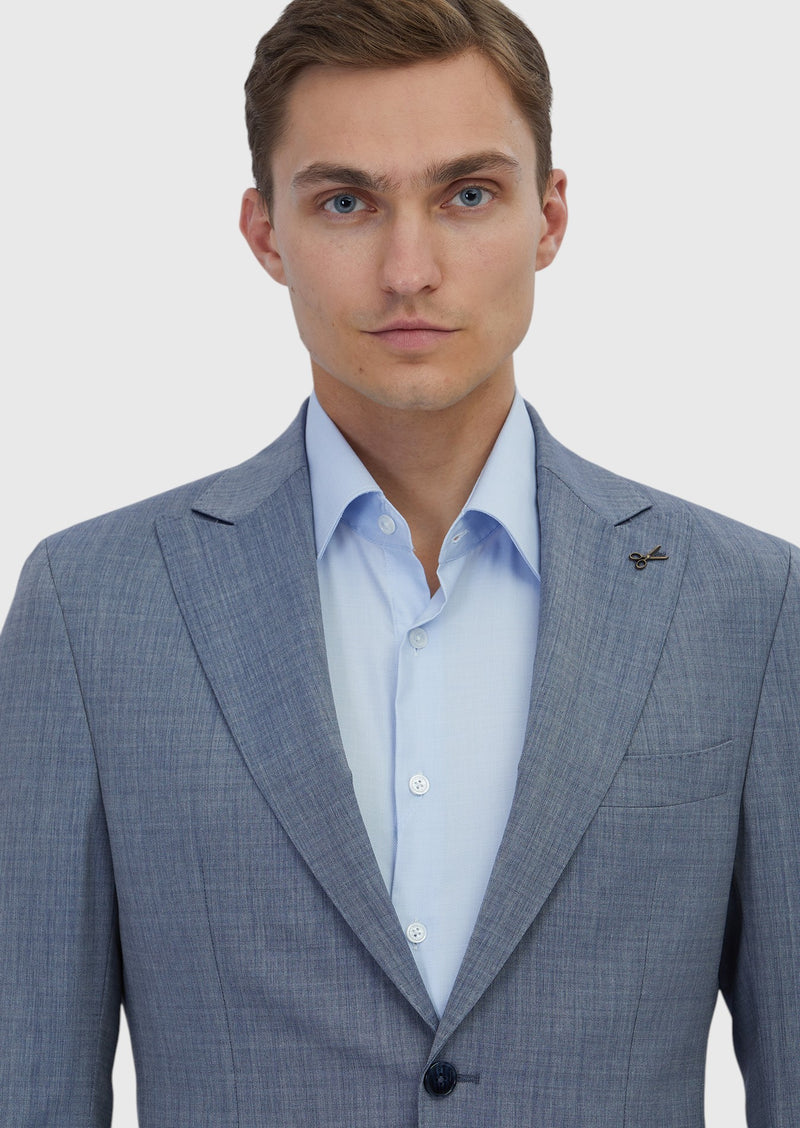 İndigo Düz Zeroweight Slim Fit %100 Yün Takım Elbise